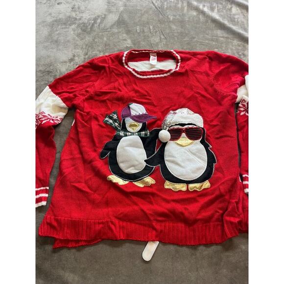 Holiday Time‎ Penguin Friends Ugly Christmas Sweater Size XL (16-18) Lights up - Picture 1 of 4